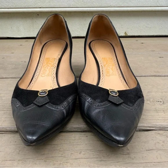 Salvatore Ferragamo Neissa pumps in black suede and leather shoes size 7.5 B - Picture 3 of 16